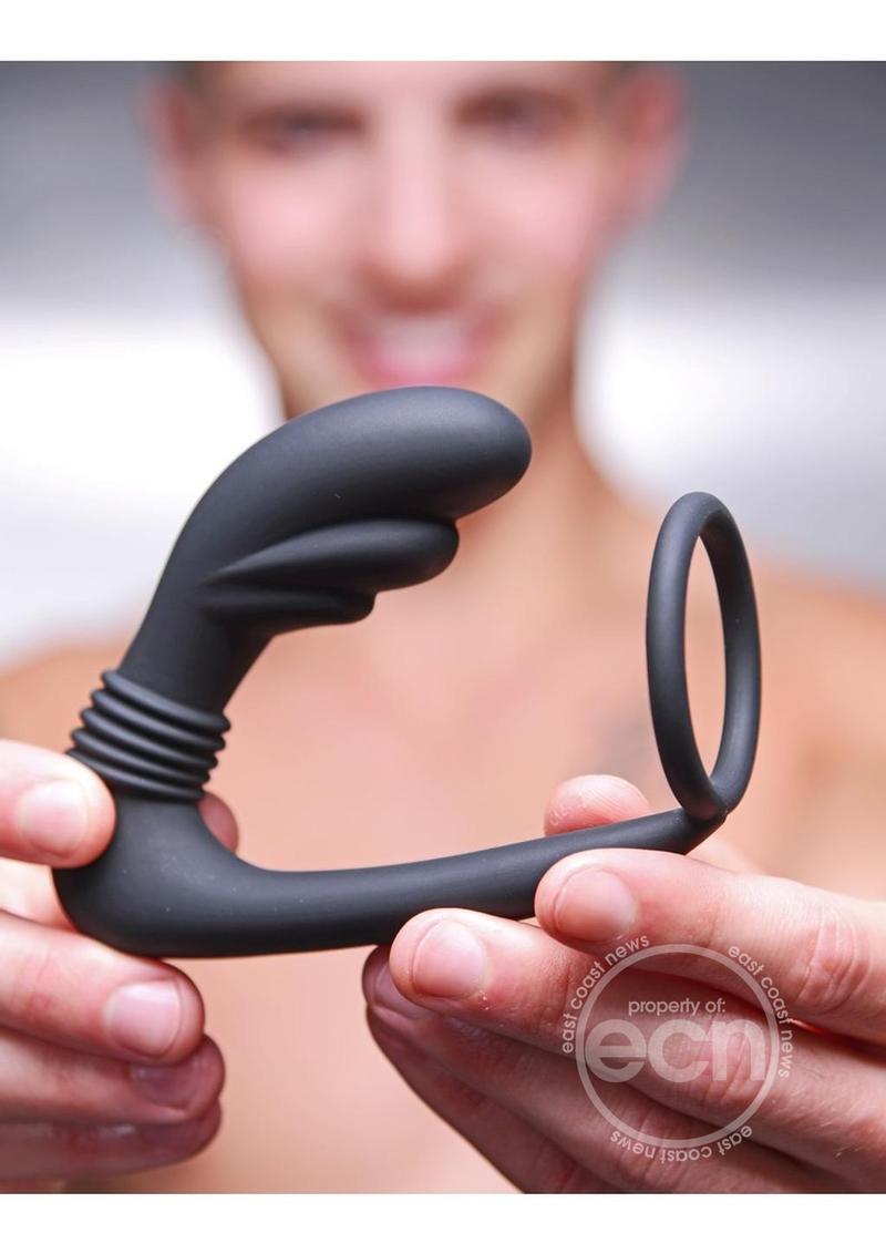 Master Series Cobra Silicone Cock Ring with Butt Plug - Black