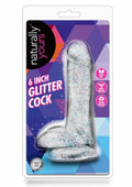 Naturally Yours Glitter Dildo with Balls 6in - Clear