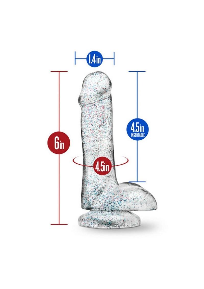 Naturally Yours Glitter Dildo with Balls 6in - Clear