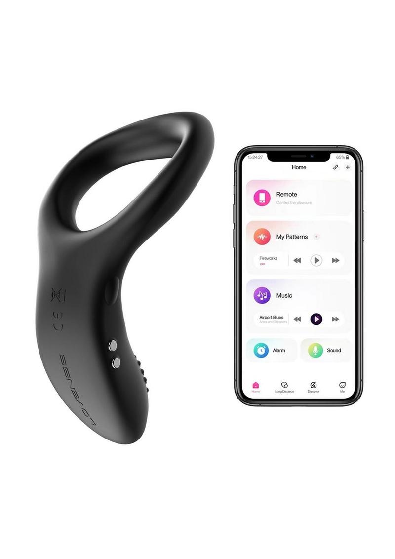 Lovense Diamo App Compatible Vibrating Silicone Cock Ring - Black