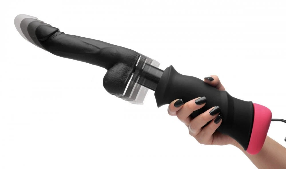 LoveBotz Mega-Pounder Hand-Held Thrusting Silicone dildo-dong 2 Speeds Black