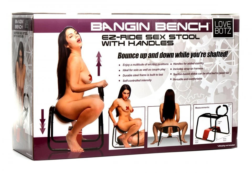 LoveBotz Bangin Bench EZ-Ride Sex Stool with Handles and dildo-dong Black/Red