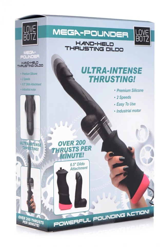 LoveBotz Mega-Pounder Hand-Held Thrusting Silicone dildo-dong 2 Speeds Black